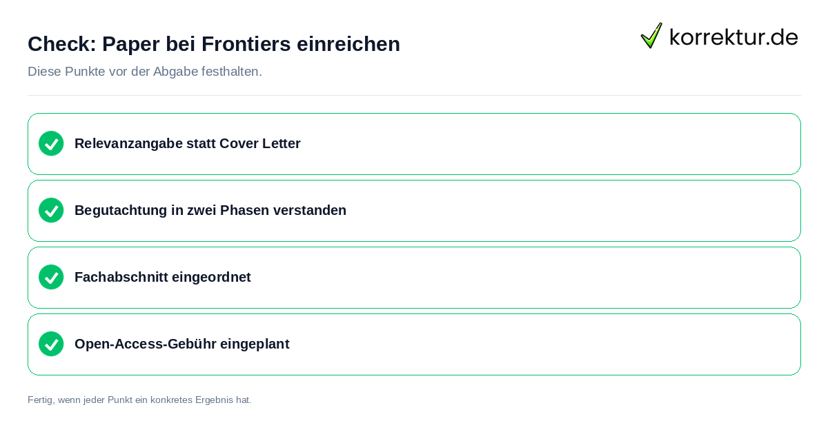 Check: Paper bei Frontiers einreichen Paper bei Frontiers einreichen: Prüfliste mit vier Punkten