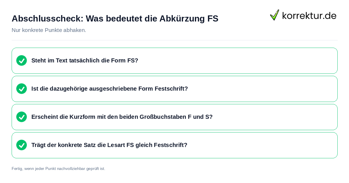 Konkreter Abschlusscheck zu Was bedeutet die Abkürzung FS