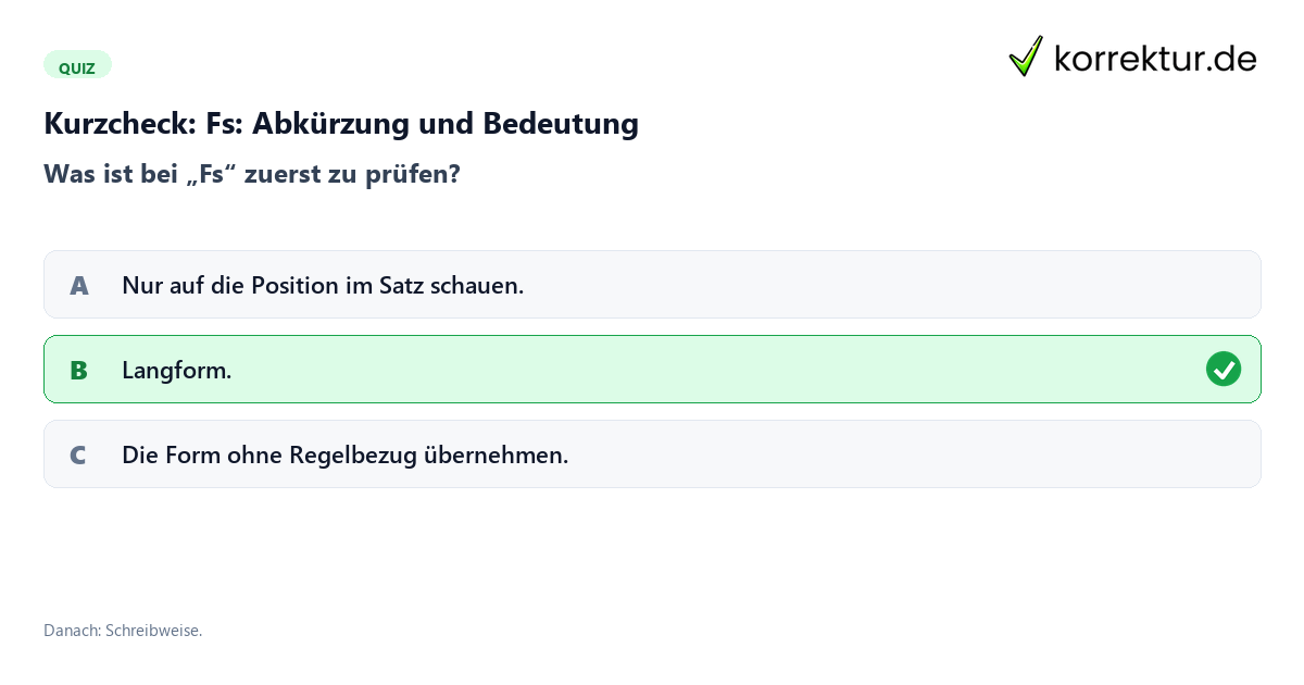 Fs: Abkürzung und Bedeutung mit einem Kurzquiz zum sinnvollen nächsten Schritt