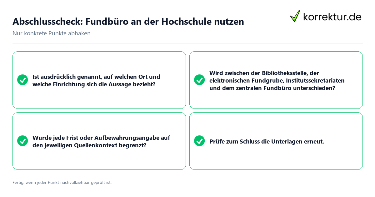 Konkreter Abschlusscheck zu Fundbüro an der Hochschule nutzen
