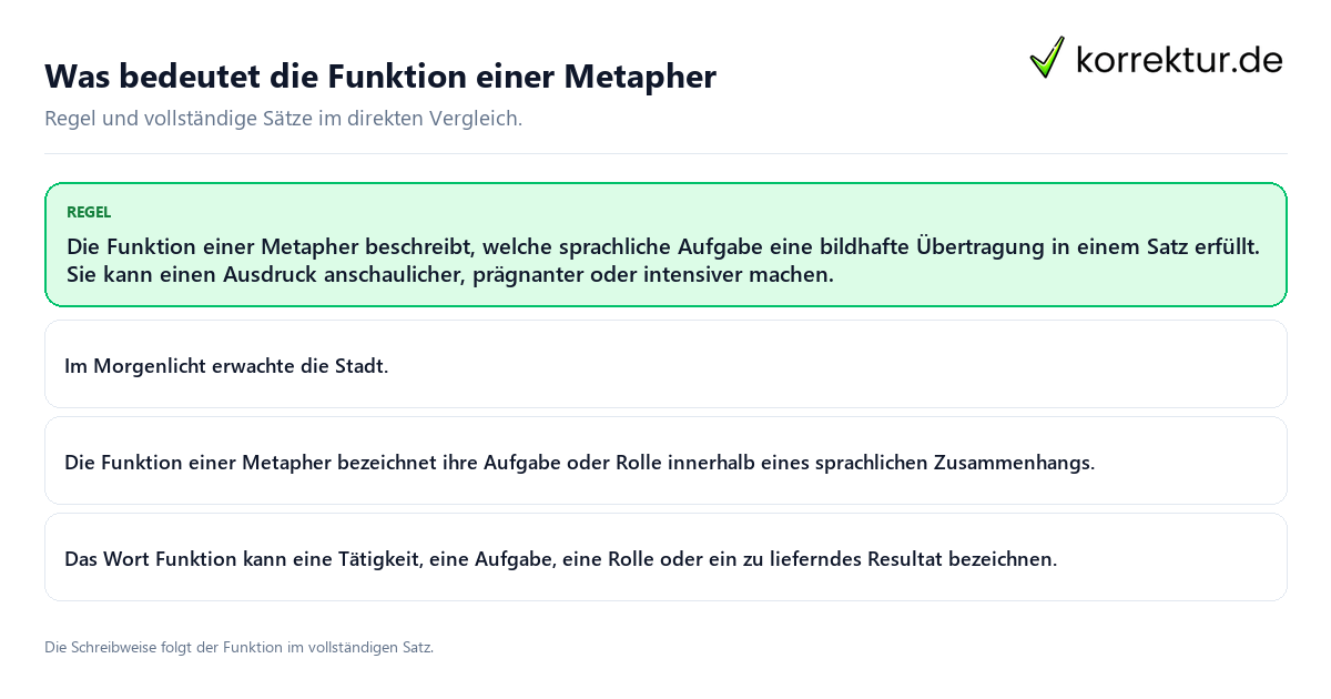 Konkrete Regel und vollständige Beispielsätze zu Was bedeutet die Funktion einer Metapher