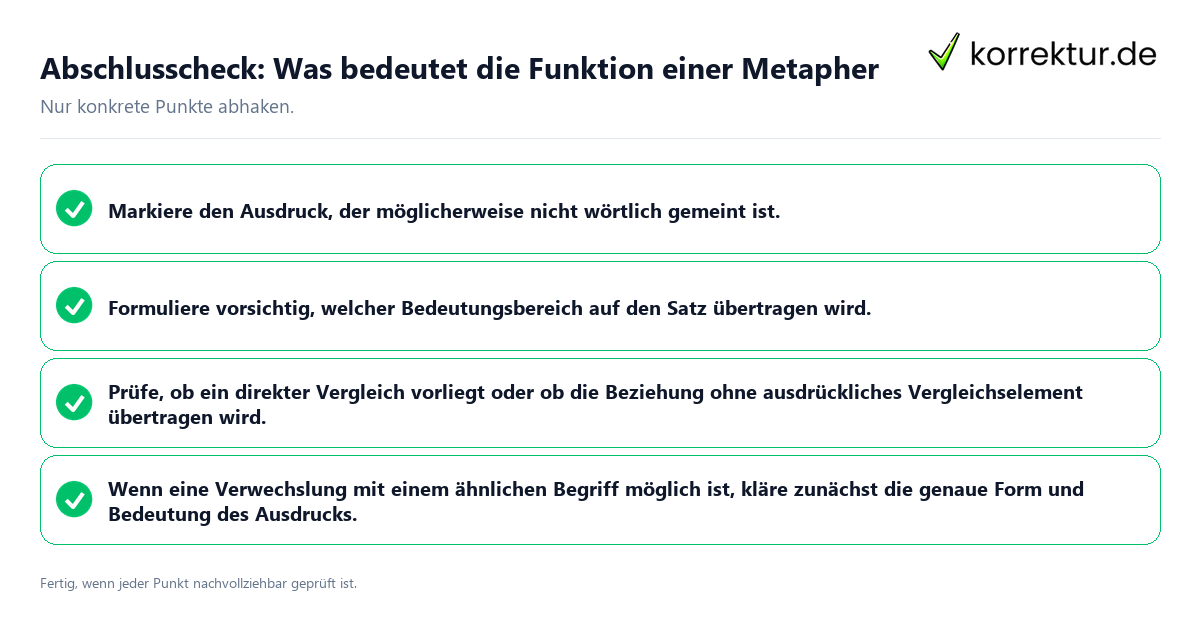 Konkreter Abschlusscheck zu Was bedeutet die Funktion einer Metapher