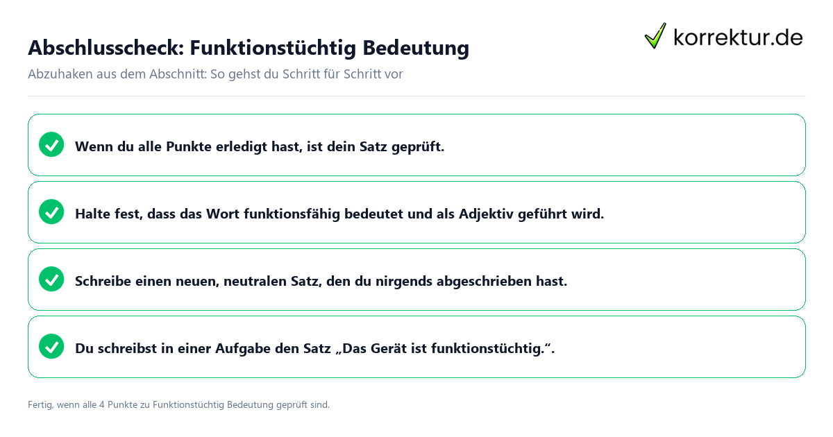 Konkreter Abschlusscheck zu Funktionstüchtig Bedeutung