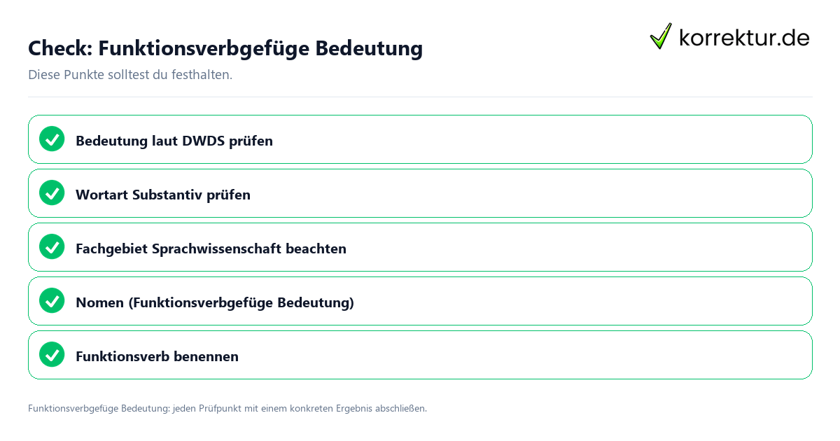 Funktionsverbgefüge Bedeutung mit einer themenspezifischen Checkliste