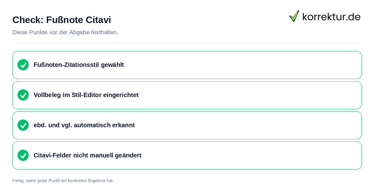 Fußnote Citavi: Prüfliste mit vier Punkten