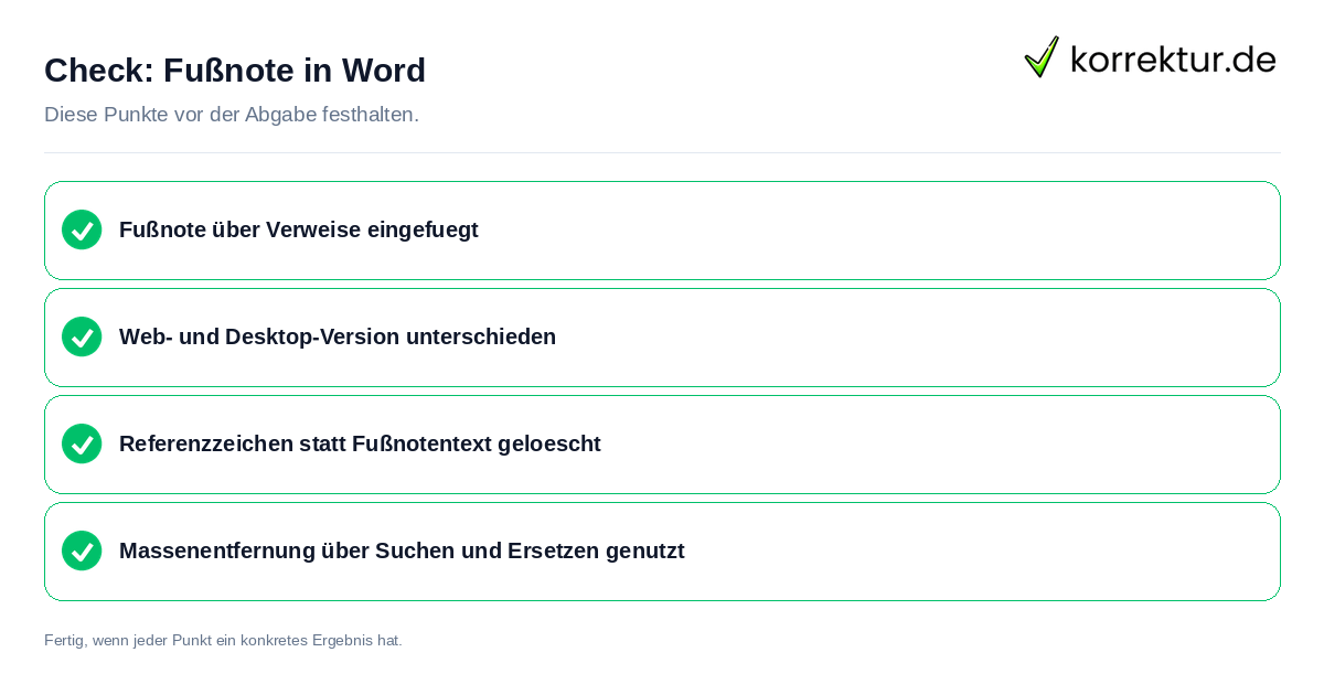 Check: Fußnote in Word Fußnote in Word: Prüfliste mit vier Punkten
