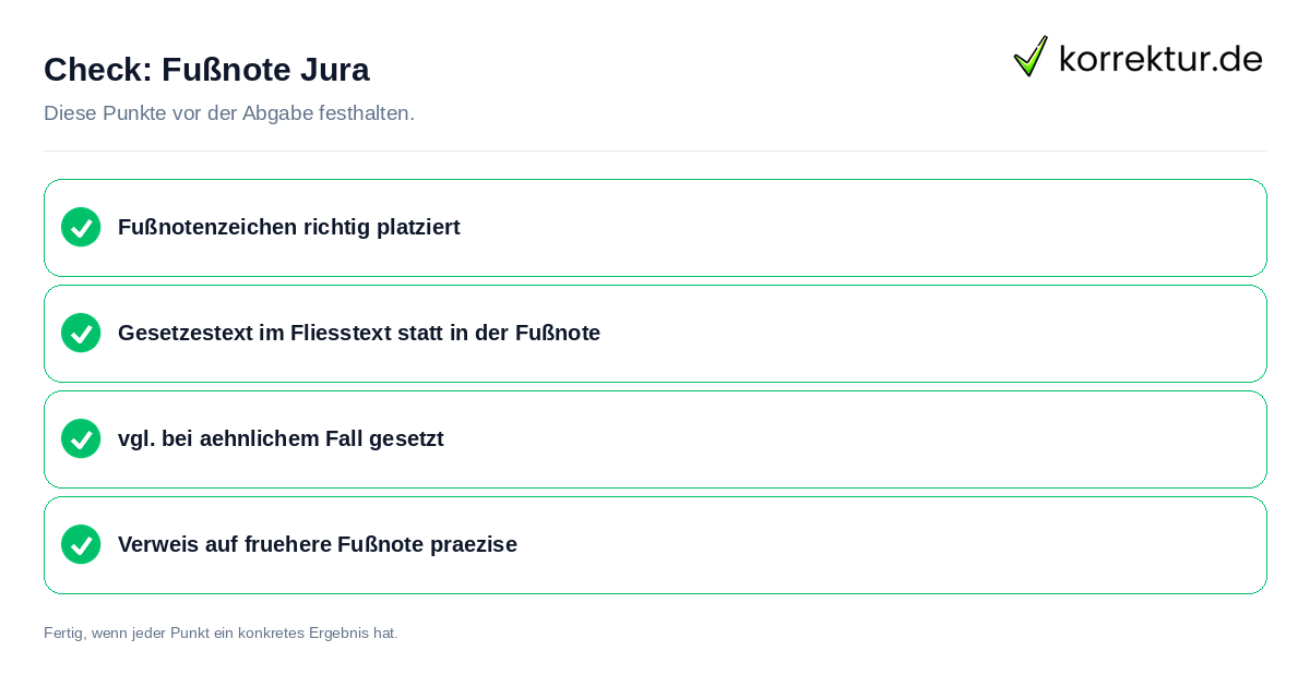 Fußnote Jura: Prüfliste mit vier Punkten