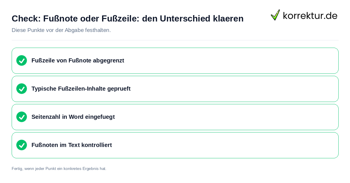 Check: Fußnote oder Fußzeile: den Unterschied klären Fußnote oder Fußzeile: den Unterschied klären: Prüfliste mit vier Punkten