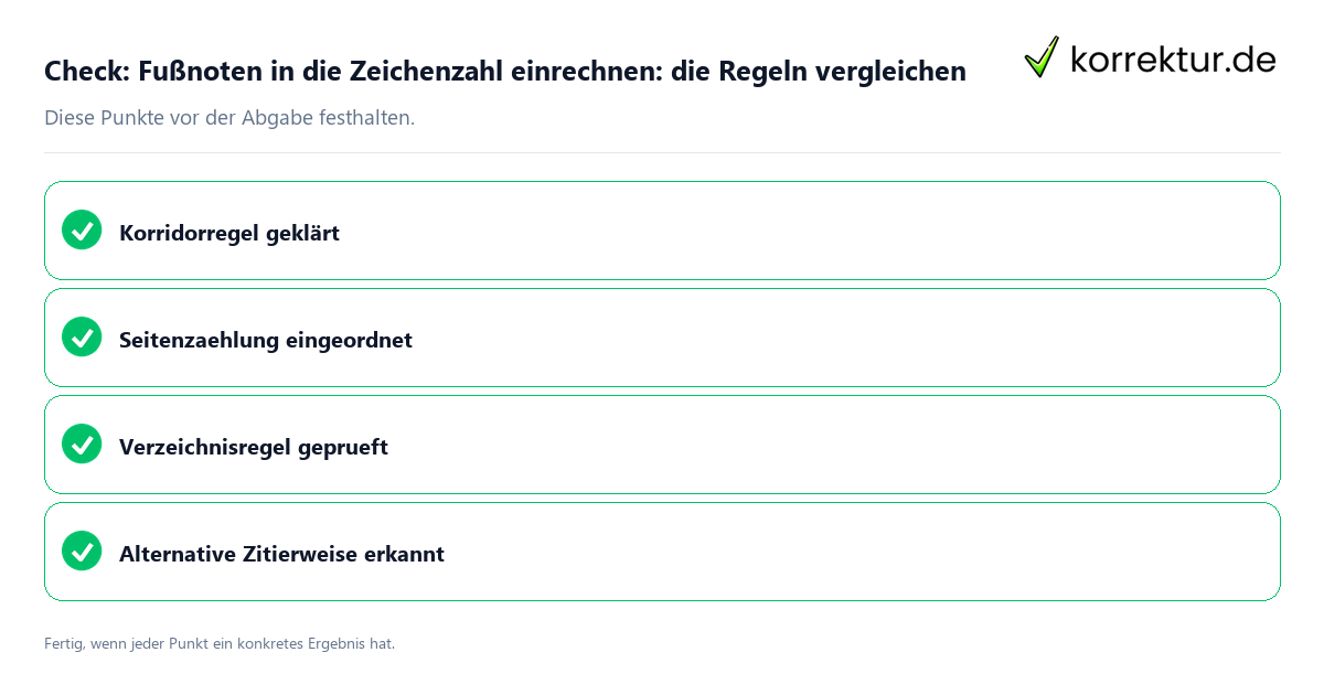 Fußnoten in die Zeichenzahl einrechnen: die Regeln vergleichen: Prüfliste mit vier Punkten