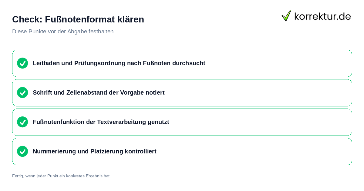 Check: Fußnotenformat klären Fußnotenformat klären: Prüfliste mit vier Punkten