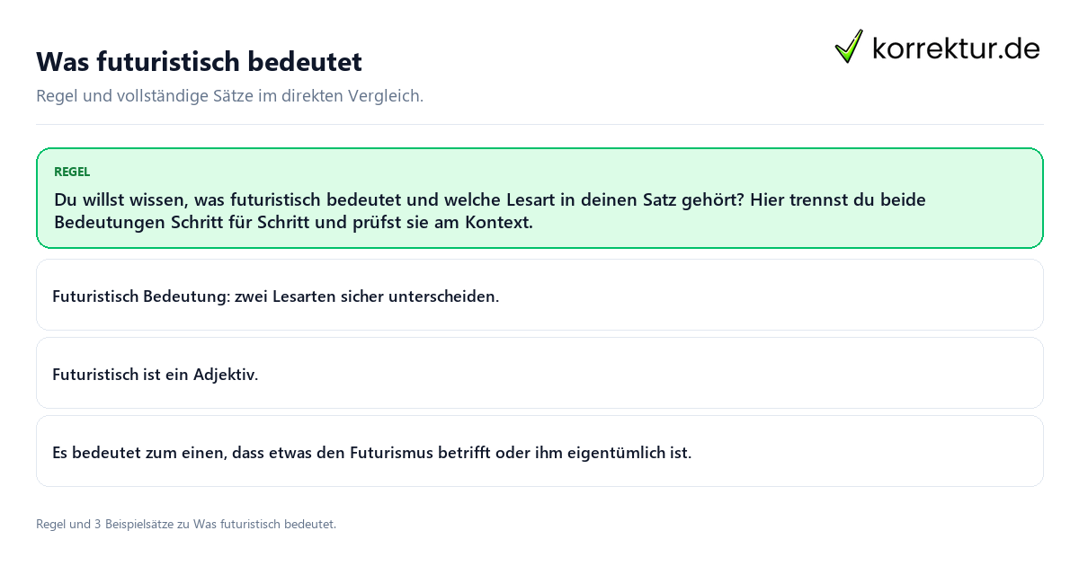 Was futuristisch bedeutet Konkrete Regel und vollständige Beispielsätze zu Was futuristisch bedeutet