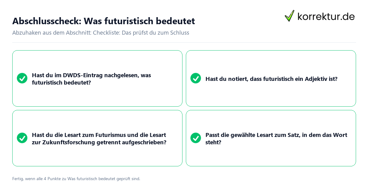 Abschlusscheck: Was futuristisch bedeutet Konkreter Abschlusscheck zu Was futuristisch bedeutet