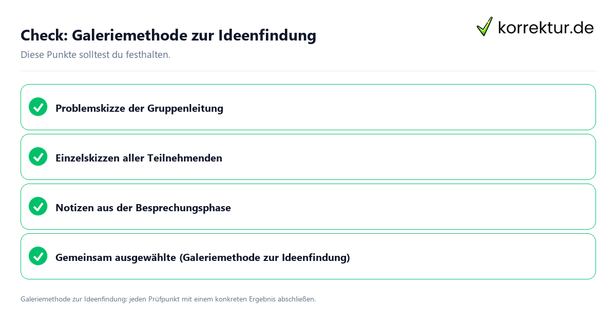 Check: Galeriemethode zur Ideenfindung Galeriemethode zur Ideenfindung mit einer themenspezifischen Checkliste