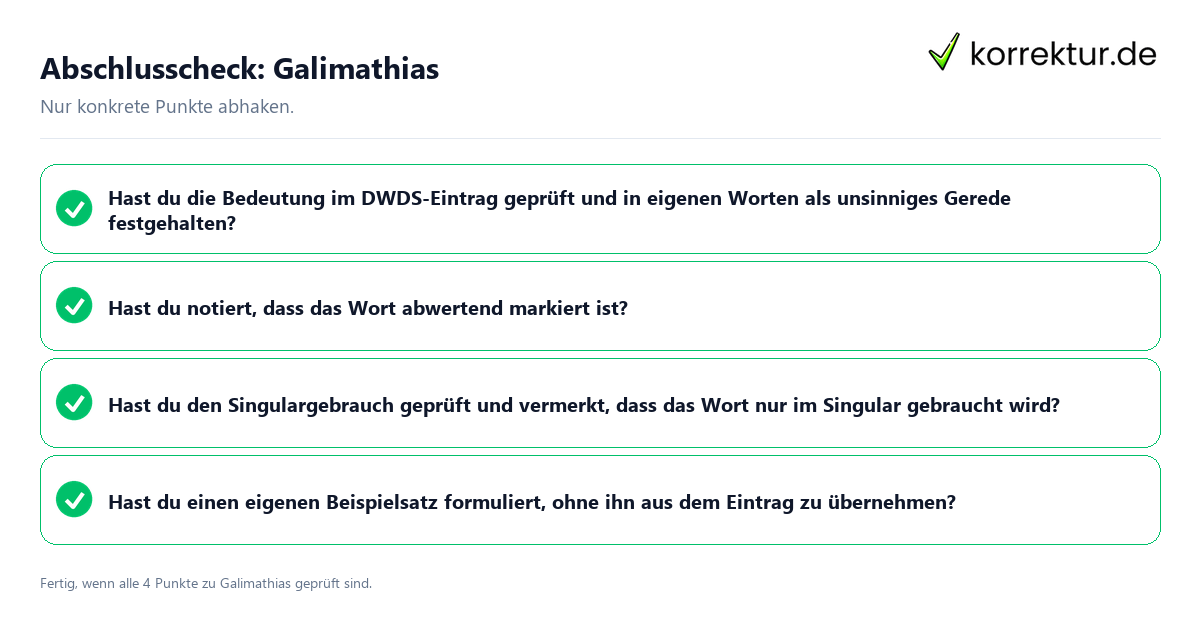 Abschlusscheck: Galimathias Konkreter Abschlusscheck zu Galimathias