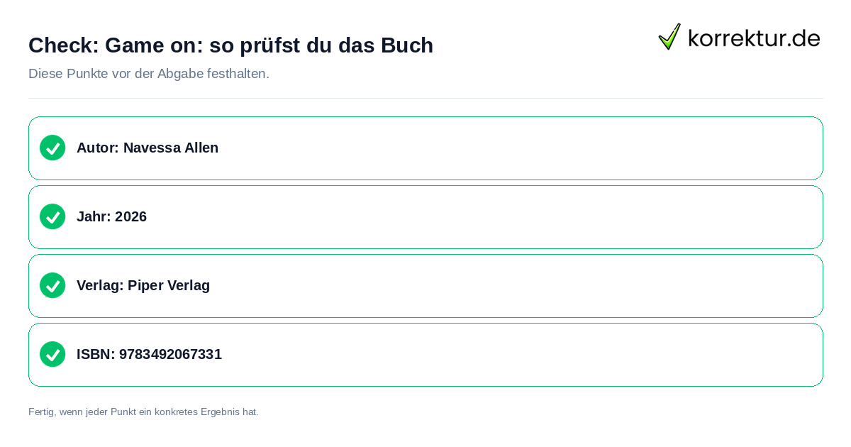 Check: Game on: so prüfst du das Buch Game on: so prüfst du das Buch: Prüfliste mit vier Punkten