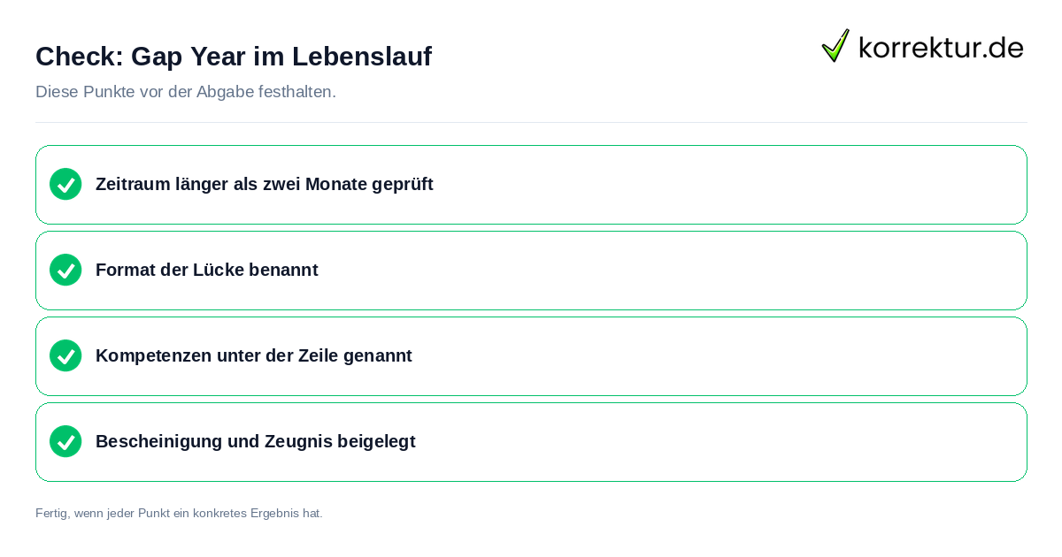 Gap Year im Lebenslauf: Prüfliste mit vier Punkten
