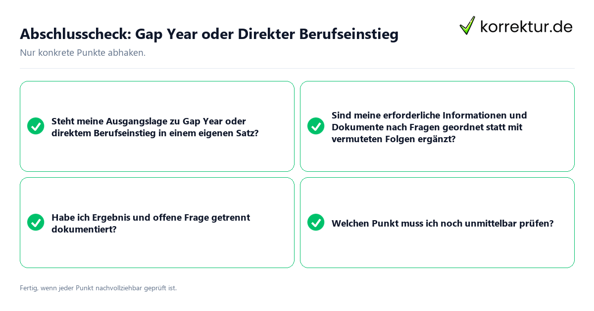 Konkreter Abschlusscheck zu Gap Year oder Direkter Berufseinstieg