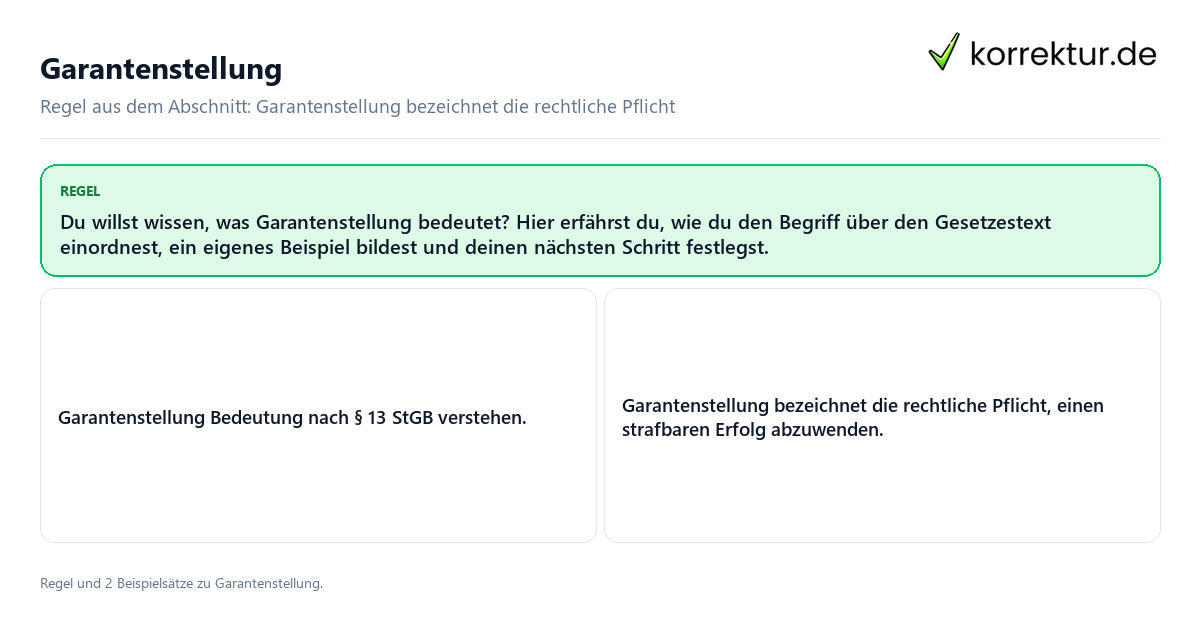 Garantenstellung Konkrete Regel und vollständige Beispielsätze zu Garantenstellung