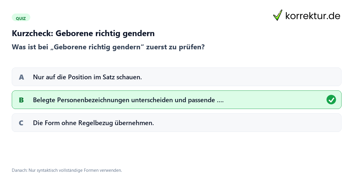 Geborene richtig gendern mit einem Kurzquiz zum sinnvollen nächsten Schritt