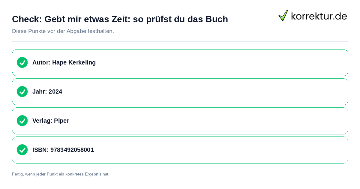 Check: Gebt mir etwas Zeit: so prüfst du das Buch Gebt mir etwas Zeit: so prüfst du das Buch: Prüfliste mit vier Punkten