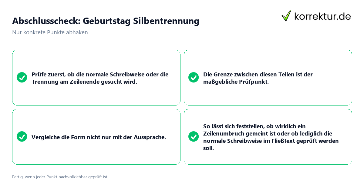 Konkreter Abschlusscheck zu Geburtstag Silbentrennung