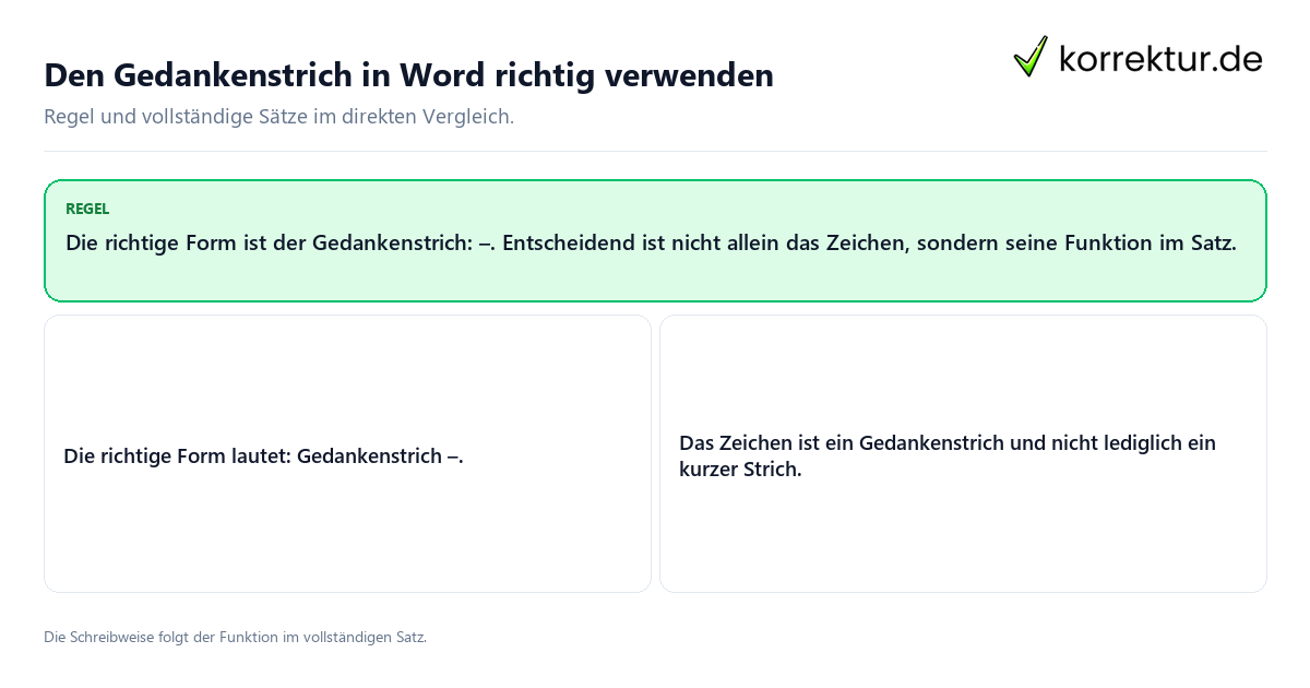 Den Gedankenstrich in Word richtig verwenden Konkrete Regel und vollständige Beispielsätze zu Den Gedankenstrich in Word richtig verwenden