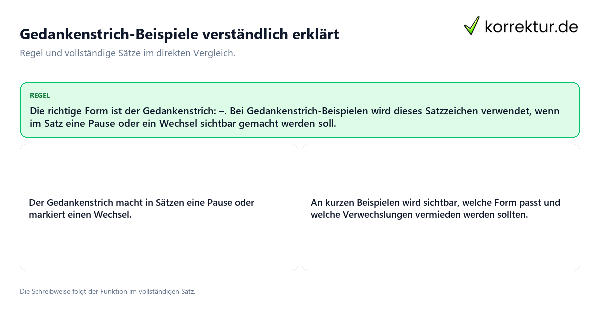 Gedankenstrich-Beispiele verständlich erklärt Konkrete Regel und vollständige Beispielsätze zu Gedankenstrich-Beispiele verständlich erklärt