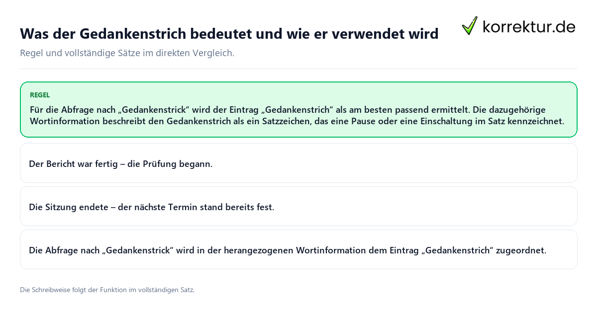 Was der Gedankenstrich bedeutet und wie er verwendet wird Konkrete Regel und vollständige Beispielsätze zu Was der Gedankenstrich bedeutet und wie er verwendet wird
