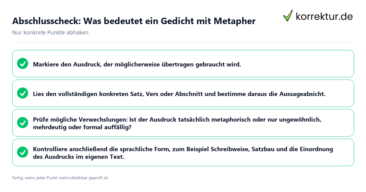 Konkreter Abschlusscheck zu Was bedeutet ein Gedicht mit Metapher