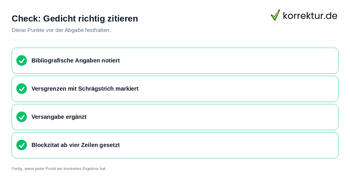Gedicht richtig zitieren: Prüfliste mit vier Punkten