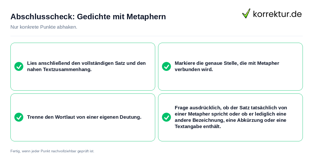 Konkreter Abschlusscheck zu Gedichte mit Metaphern