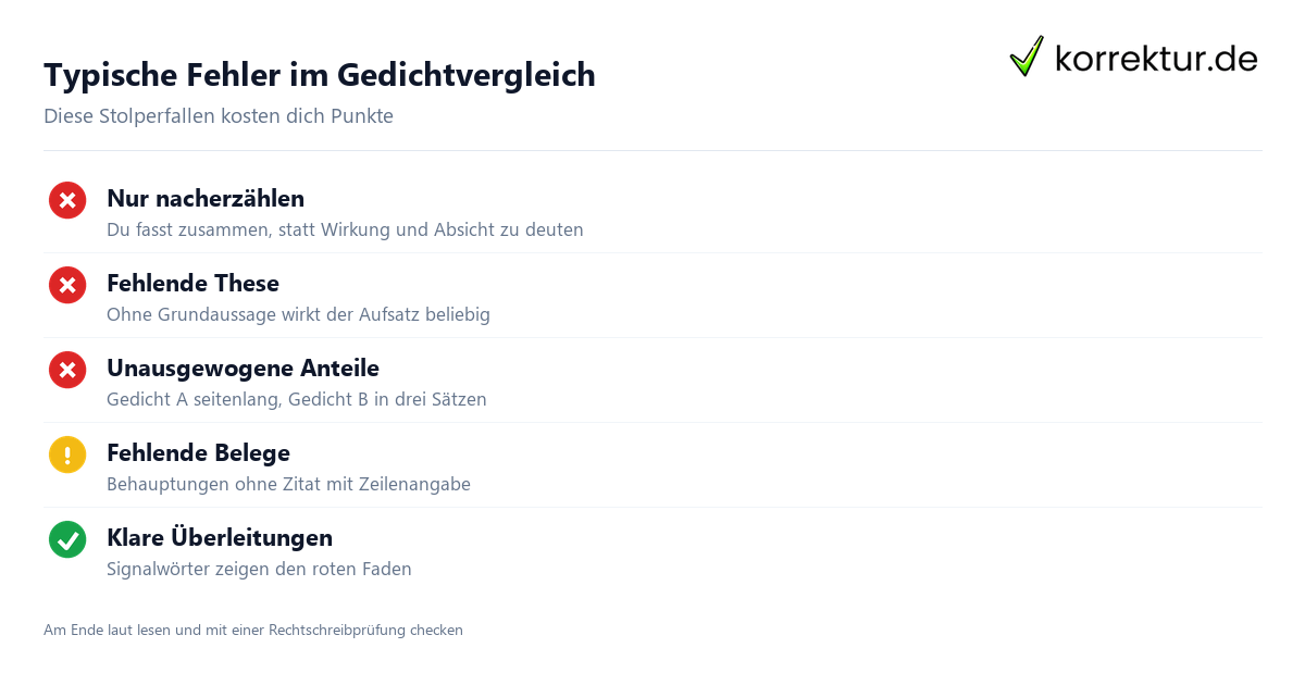Gedichtvergleich: typische Fehler vermeiden