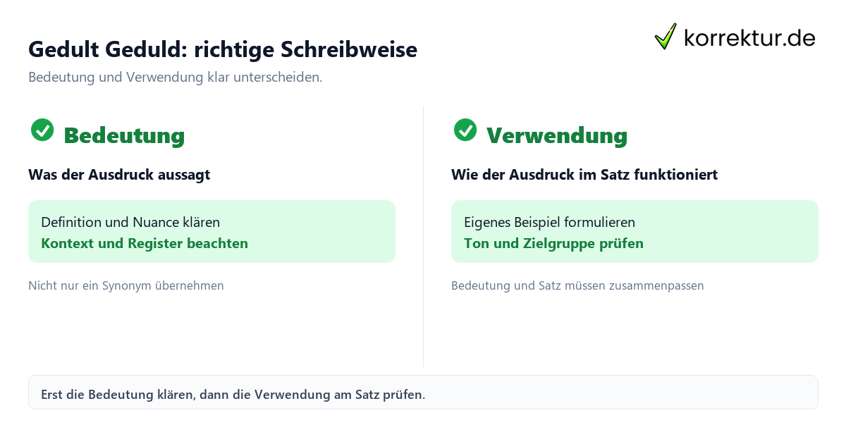 Gedult Geduld: richtige Schreibweise mit Bedeutung und passender Verwendung im Vergleich