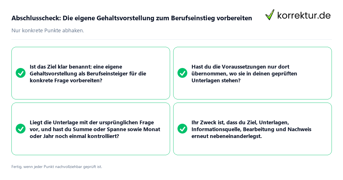 Konkreter Abschlusscheck zu Die eigene Gehaltsvorstellung zum Berufseinstieg vorbereiten
