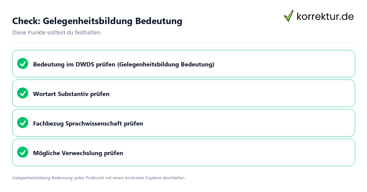 Check: Gelegenheitsbildung Bedeutung Gelegenheitsbildung Bedeutung mit einer themenspezifischen Checkliste