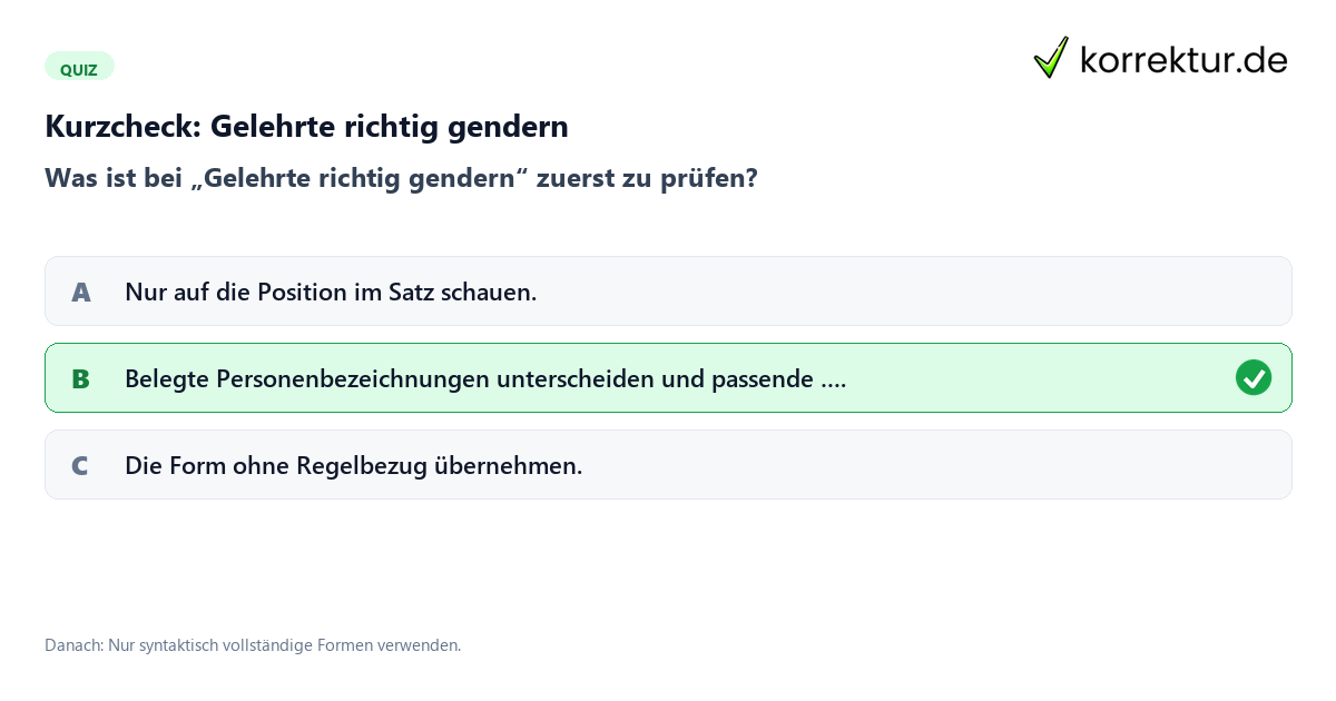 Gelehrte richtig gendern mit einem Kurzquiz zum sinnvollen nächsten Schritt