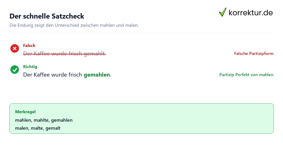 Gemahlen oder gemahlt korrekt schreiben im Beispielsatz