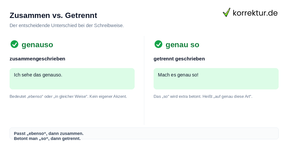 Genauso oder genau so richtig schreiben: Unterschied zwischen zusammen und getrennt