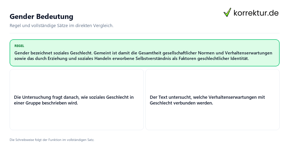 Konkrete Regel und vollständige Beispielsätze zu Gender Bedeutung