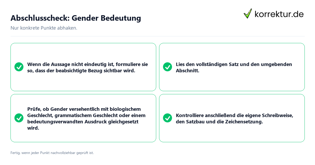 Konkreter Abschlusscheck zu Gender Bedeutung