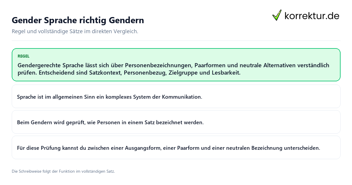 Konkrete Regel und vollständige Beispielsätze zu Gender Sprache richtig Gendern