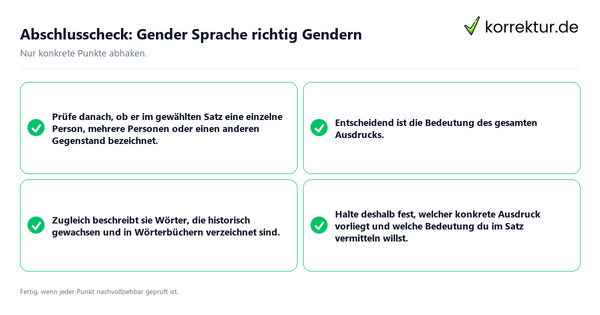 Konkreter Abschlusscheck zu Gender Sprache richtig Gendern