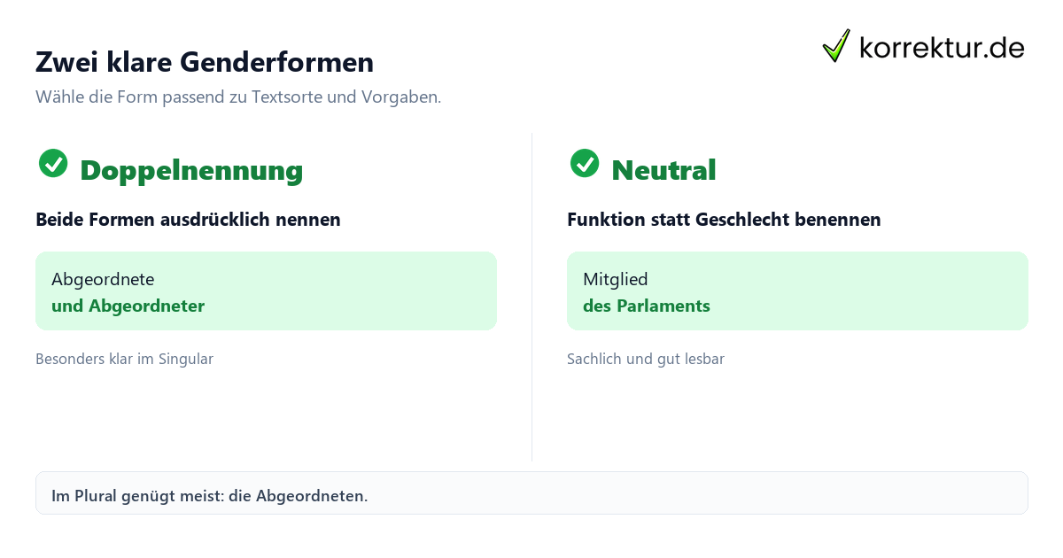 Abgeordneter gendern Gendern Abgeordneter: Doppelnennung und neutrale Alternative im Vergleich