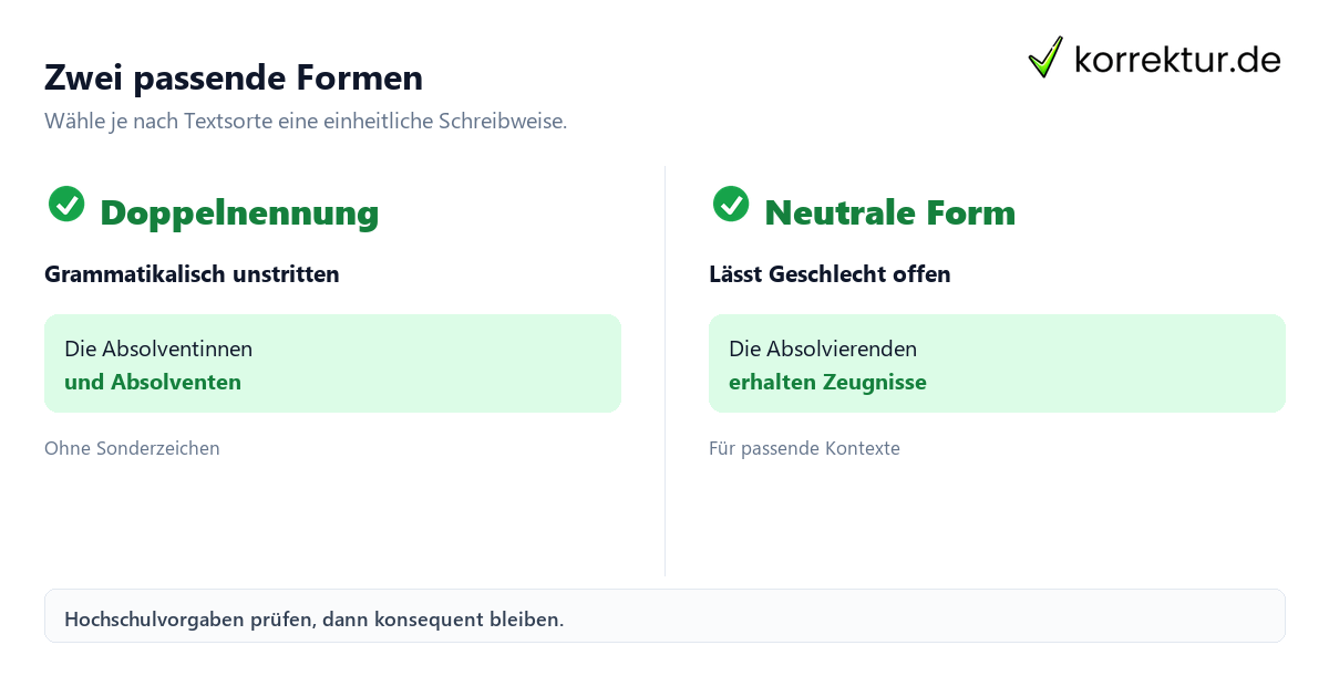Gendern Absolvent: Doppelnennung und neutrale Form im Vergleich
