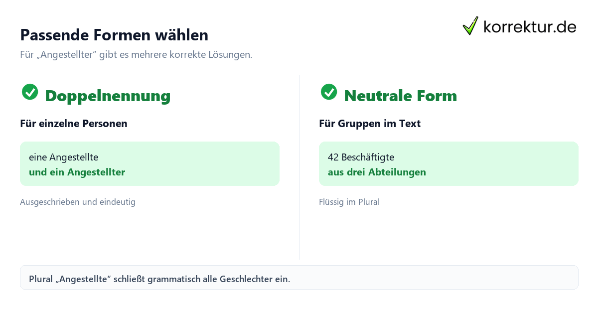 gendern Angestellter: Formen im Singular und Plural