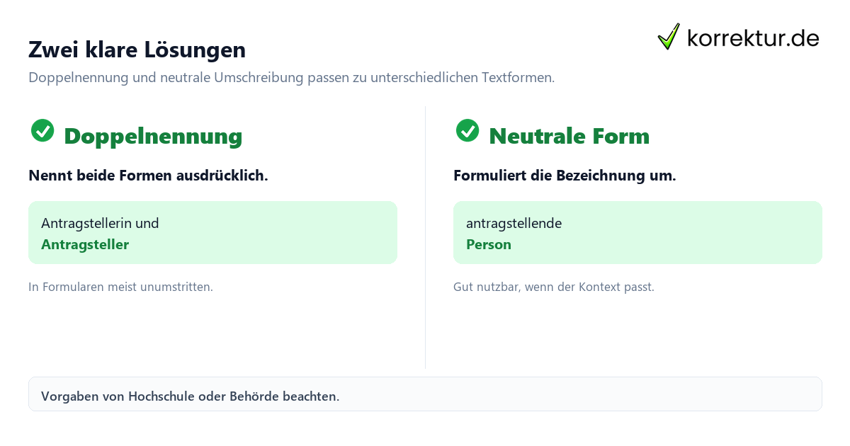 Gendern Antragsteller: Doppelnennung und neutrale Alternative im Vergleich