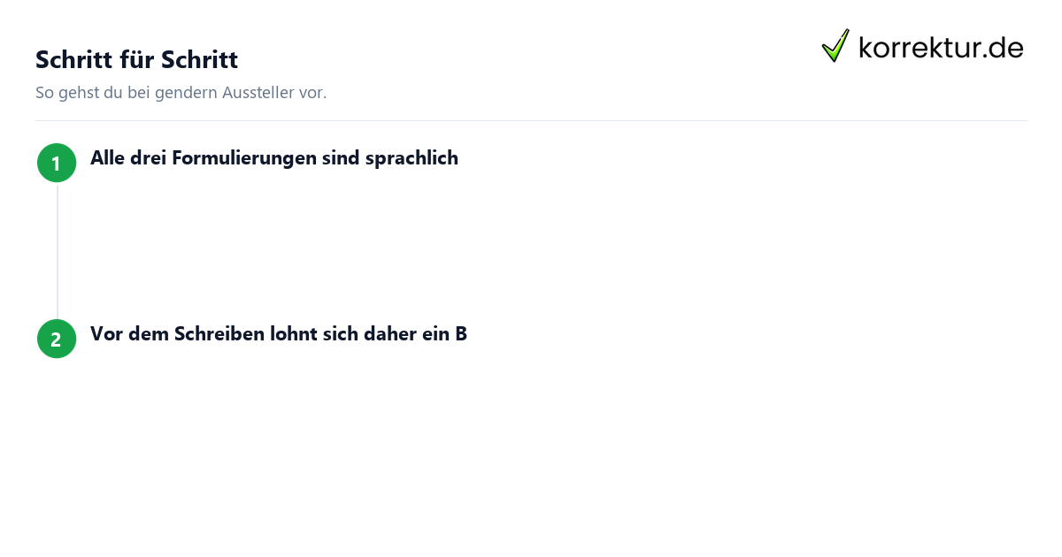 Schritt für Schritt gendern Aussteller: Schritte
