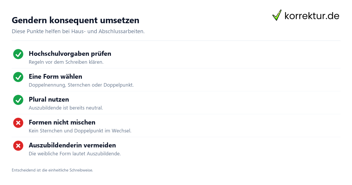 Typischen Fehler vermeiden Gendern Auszubildender: falsche und richtige weibliche Form