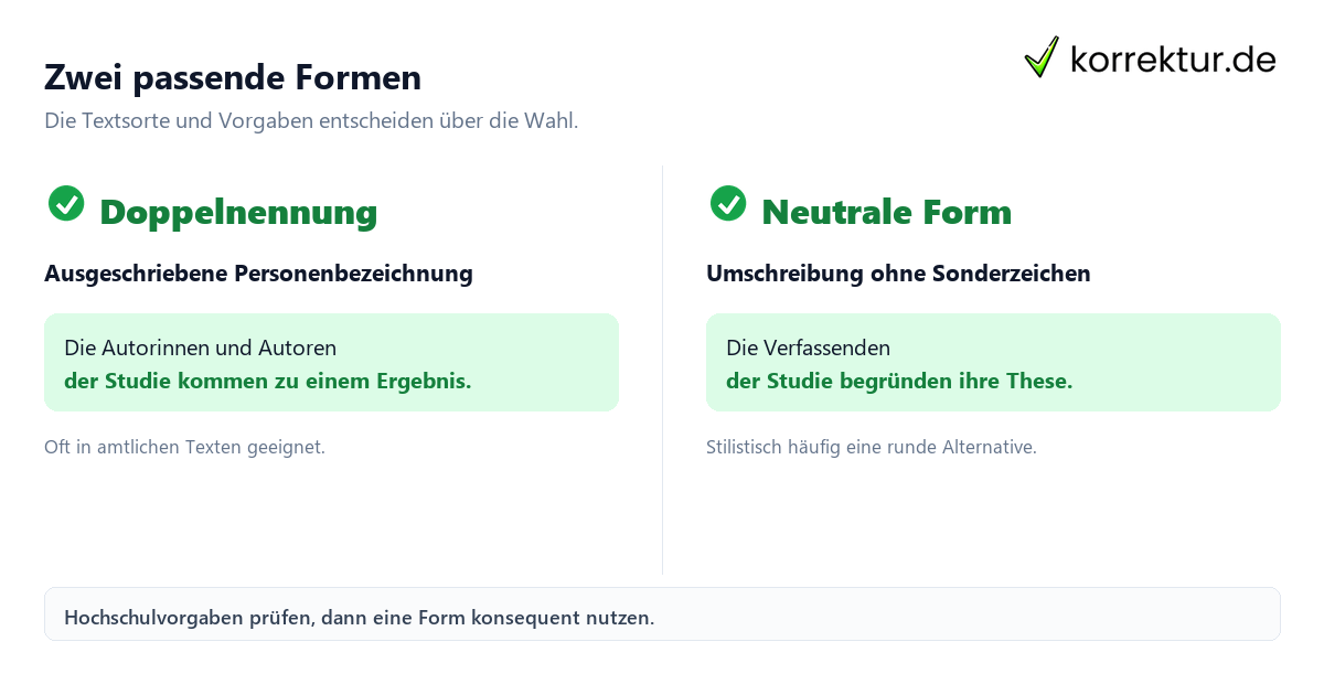 gendern Autor: Doppelnennung und neutrale Alternative vergleichen