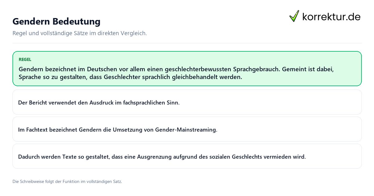 Konkrete Regel und vollständige Beispielsätze zu Gendern Bedeutung